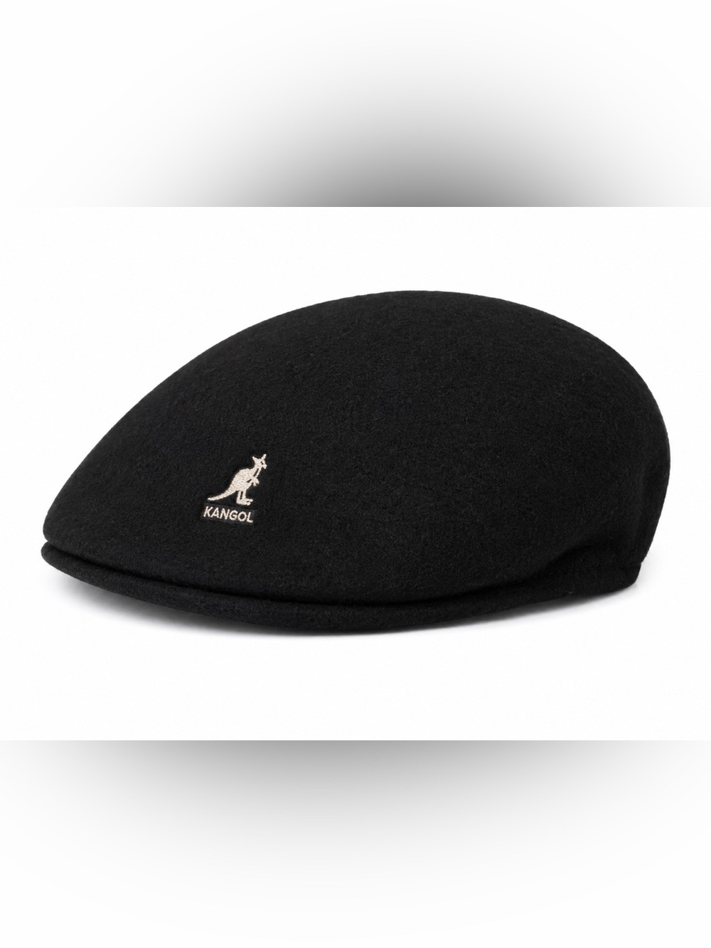 Kangol Black 100% pure Wool Flat Cap with Contrasting Logo